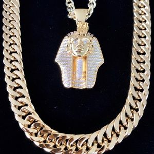 PHARAOH SET FULL DIAMONDS CZ 18K GOLD CHAIN ITALY